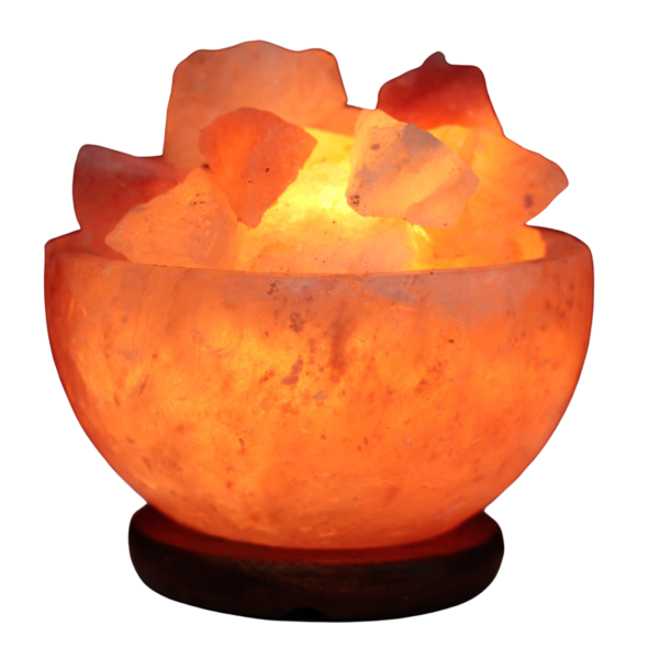 Himalayan salt bowl lamp with stones